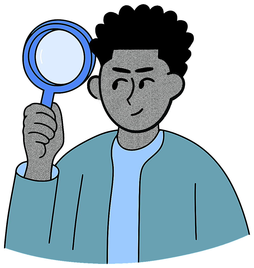 A recruiter looking through a magnifying glass